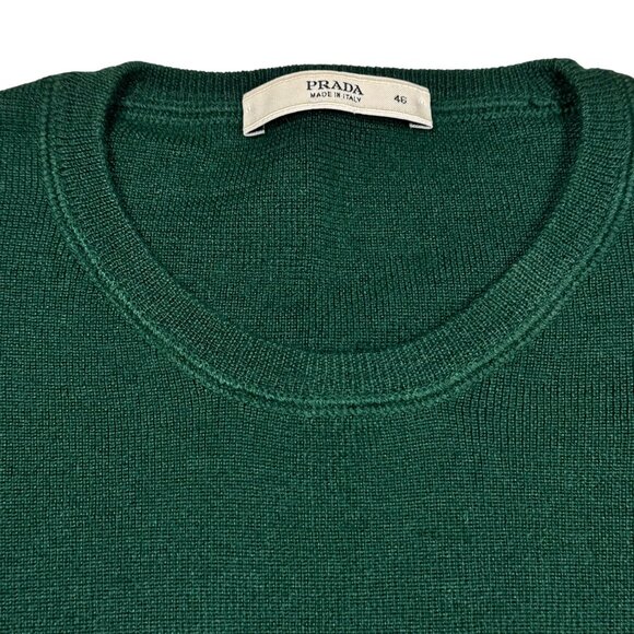 VTG Prada Silk Cashmere Sweater SZ M Green Crewneck Fitted Minimalist Designer - Picture 5 of 11